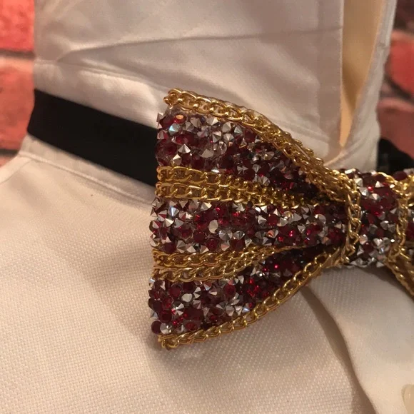 Gold and Red Beaded Bow Tie